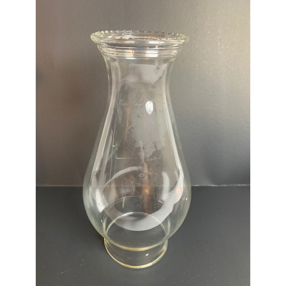 VNTG Clear Glass Hurricane Lamp Chimney Beaded Pie Crust Rim Replacement Shade